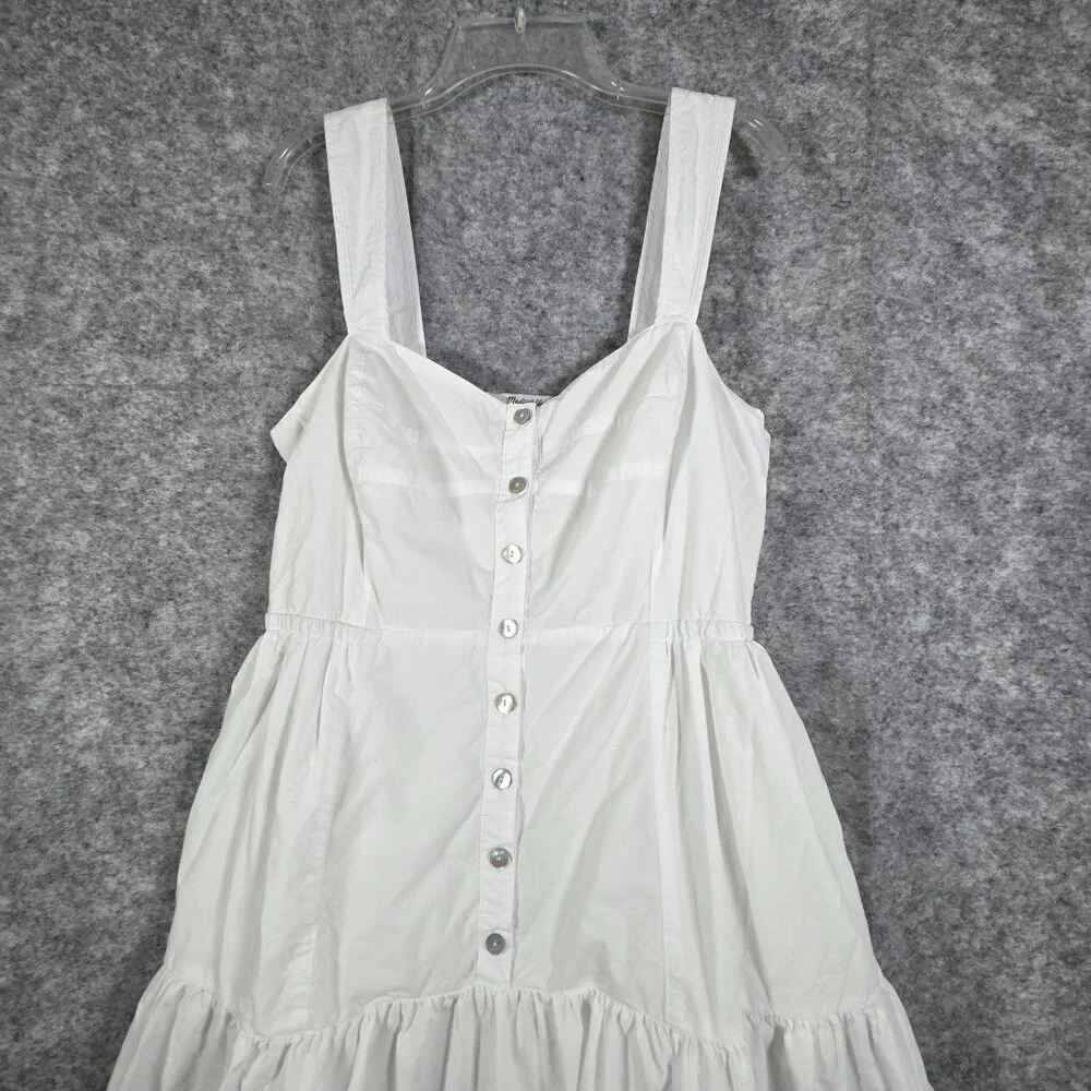 Madewell Suzette Seamed Bodice Tiered Midi Dress Button Front White Sz 6 - Picture 3 of 10